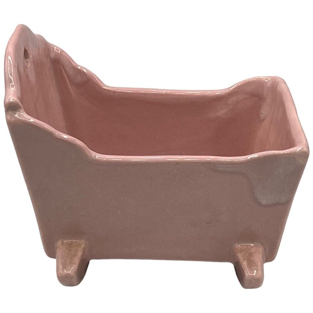 Vintage MCM Haeger Pottery Pastel Pink Baby Cradle Nursery Planter Home Décor